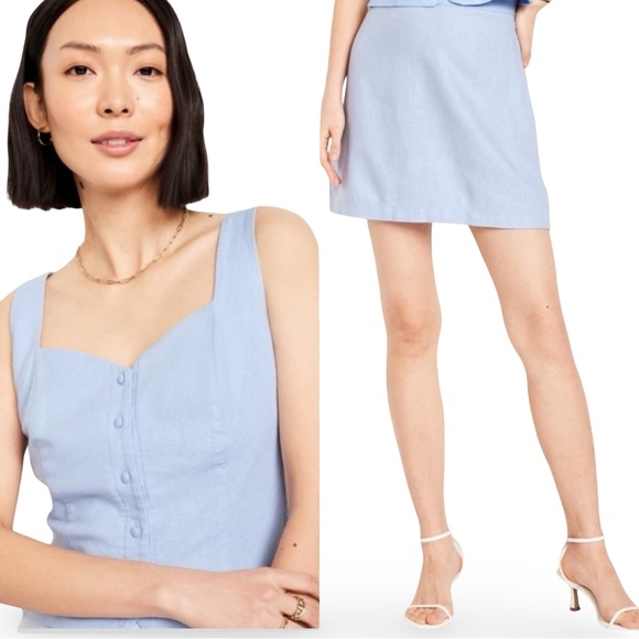 NWTS💓GAP OLD NAVY LG💓CASHMERE BLUE LINEN FITTED TOP MATCHING LINEN A LINE SKIRT - Picture 1 of 16